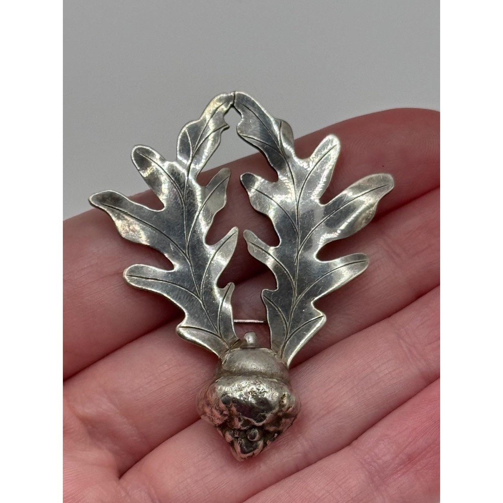Vintage Sterling Silver Acorn Oak Leaf Fall Brooch Pin Signed
